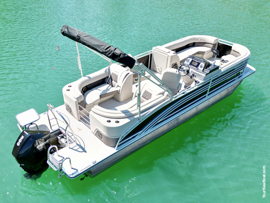 One Owner Fresh Water 2021 Harris Solstice 250 CDWH Tritoon with 300HP Mercury 4-Stroke Outboard Motor and a Transferable Slip on Norris Lake Tennessee at Shanghai Resort Marina