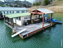 17 x 28 Floating Cabin (Approx 395sqft) Project on 567sqft Monolithic Float with 2 Attached Docks and Shore Power For Sale on Norris Lake Tennessee at Springs Dock Resort near LaFollette Tennessee