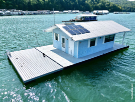 Off-Grid - Solar Powered - 18 x 24 Floating Cabin - Approx 385/sqft of Living Space on 1037/sqft Monolithic Frame plus Attached Dock For Sale on Norris Lake Tennessee with a Transferable Mooring Spot at Stardust Marina